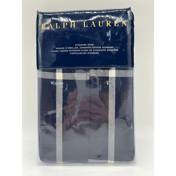 Ralph Lauren Home Equestrian Windowpane Sham Navy Standard Sham NEW $185., - Picture 6 of 12